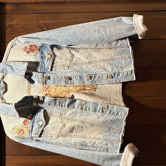 DRIFTWOOD Jackets & Blazers - DRIFTWOOD Light Blue Jean Jacket with Floral Embroidery